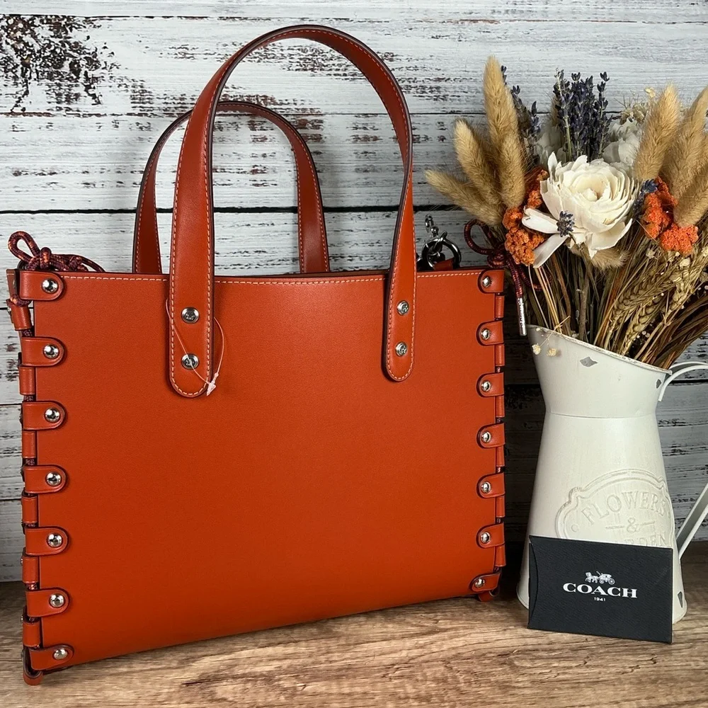 Coachtopia Coach Burn Orange Tote with Pouch Hand Shoulder Bag Fall‎ Crossbody - Picture 8 of 16